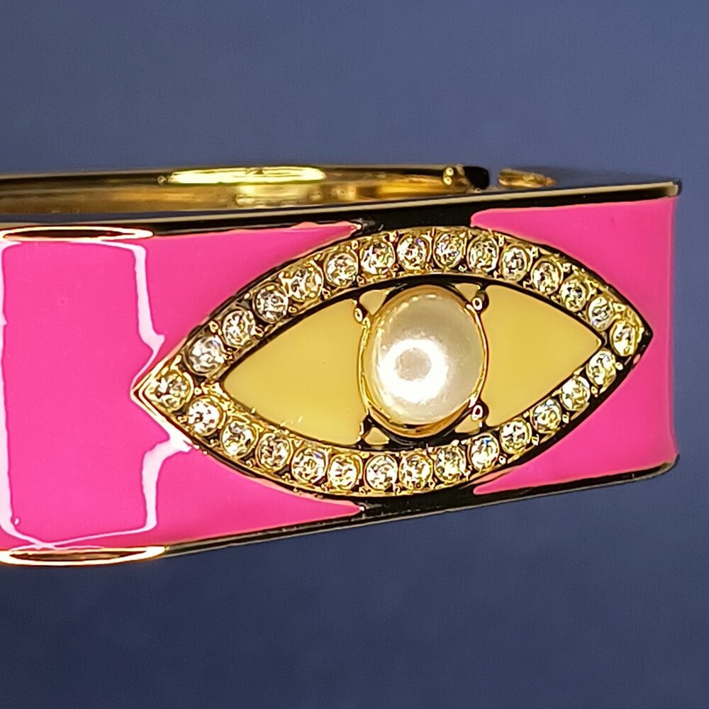 Hinged Rectangle Wide Chunky Bangle Cuff Evil Eye… - image 7